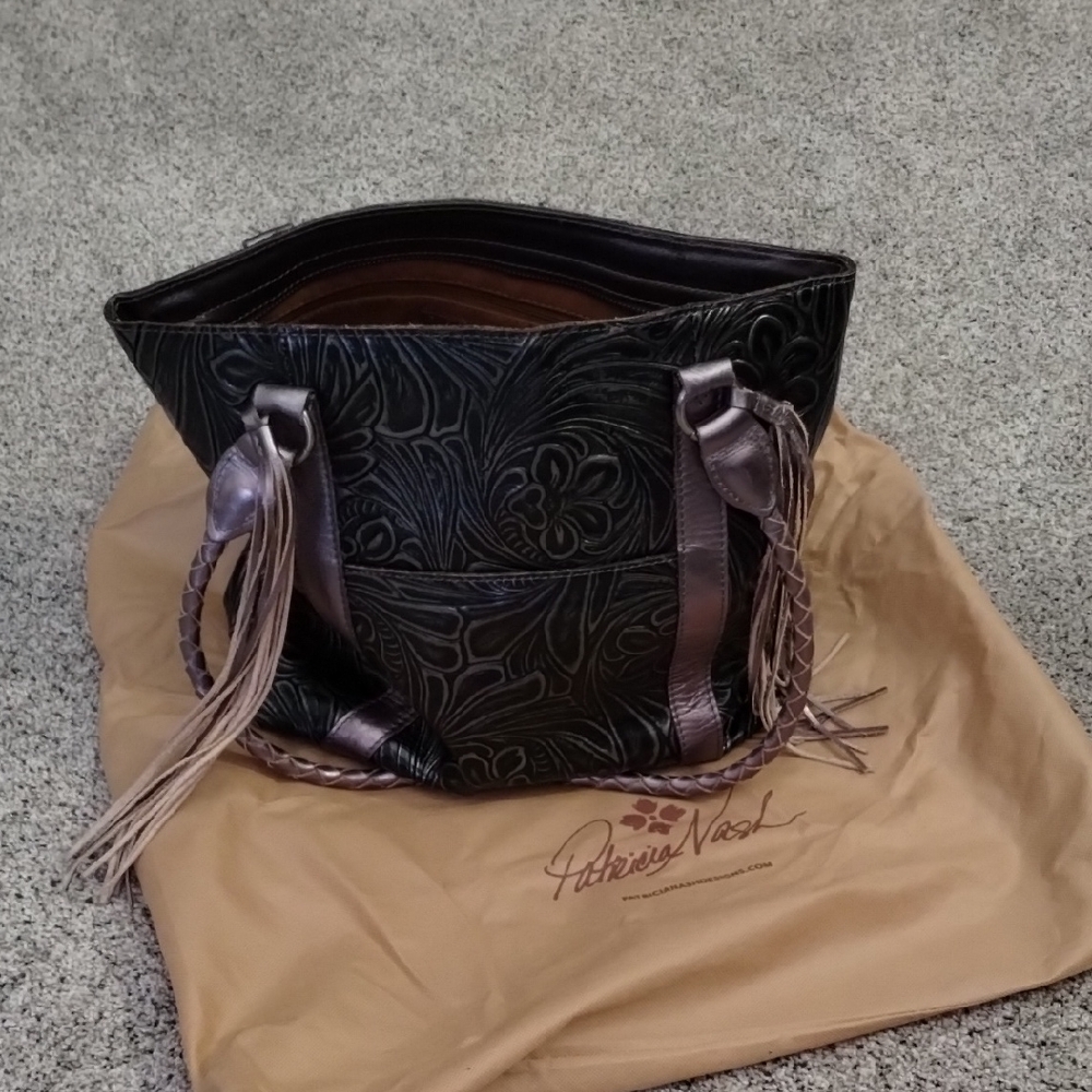 Patricia Nash Black and Silver Floral Tote